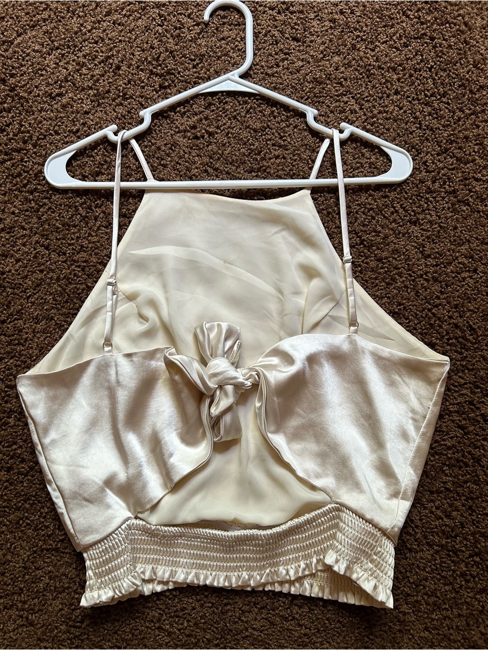 Metallic Cream Halter Crop Cami